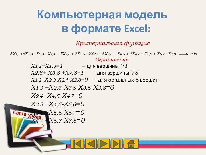 Компьютерная модель в формате Excel: Карта урока