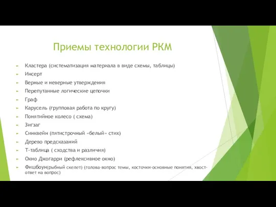 Приемы технологии РКМ Кластера (систематизация материала в виде схемы, таблицы) Инсерт