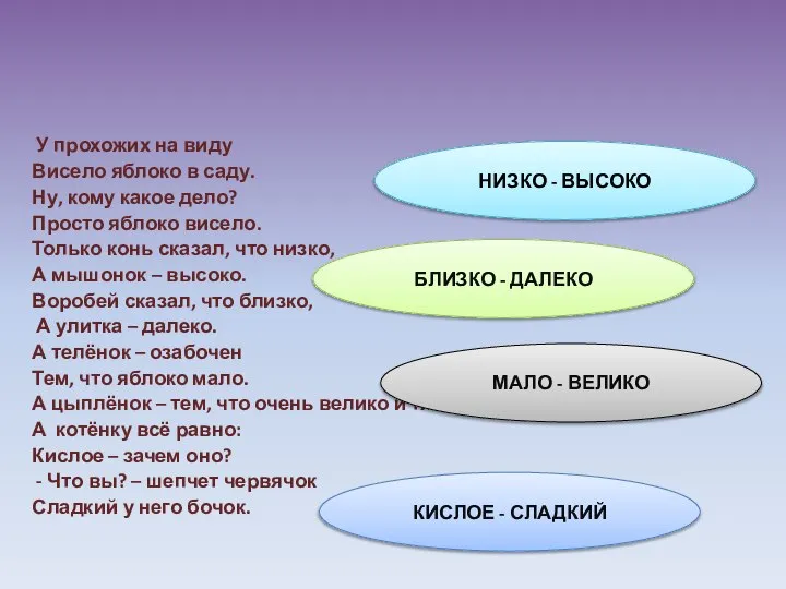 У прохожих на виду Висело яблоко в саду. Ну, кому какое