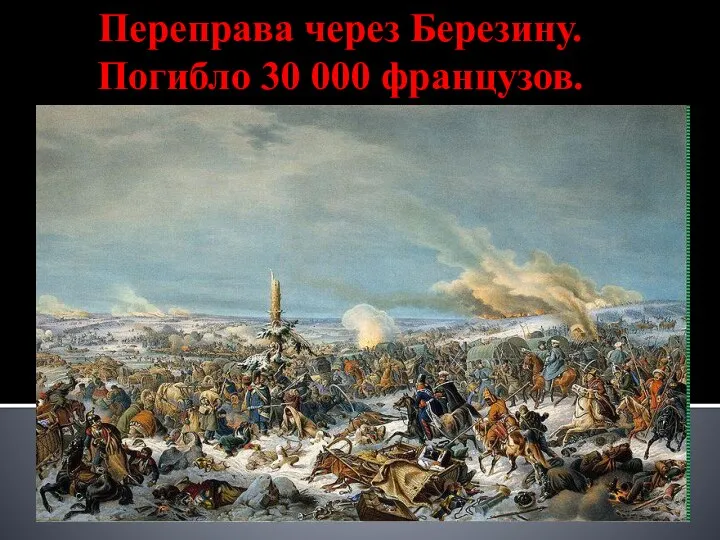 Переправа через Березину. Погибло 30 000 французов.