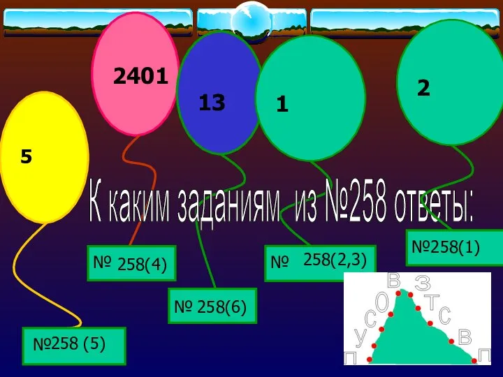 258 (5) 258(4) 258(6) 258(2,3) К каким заданиям из №258 ответы: