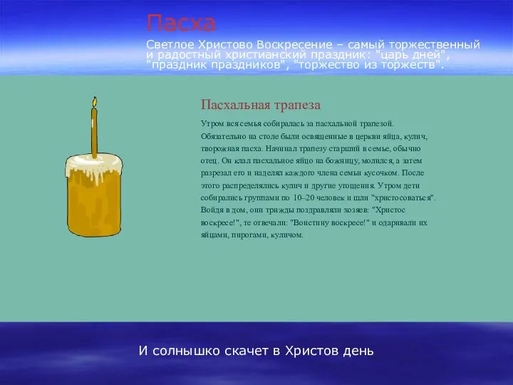 Пасхальная трапеза Пасха И солнышко скачет в Христов день Утром вся