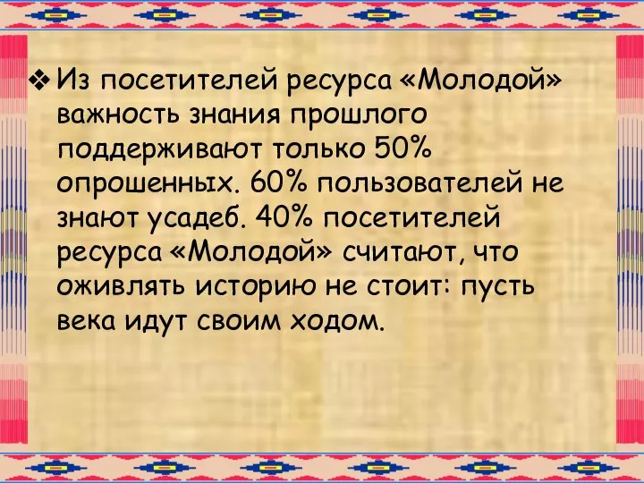 Из посетителей ресурса «Молодой» важность знания прошлого поддерживают только 50% опрошенных.