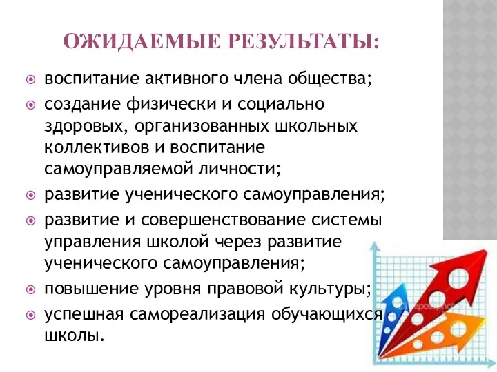 Ожидаемые результаты: воспитание активного члена общества; создание физически и социально здоровых,