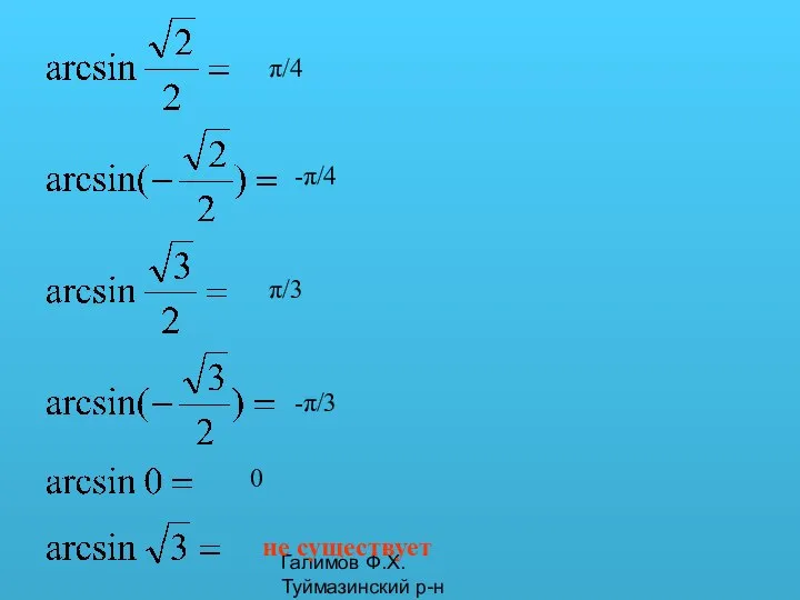 Галимов Ф.Х. Туймазинский р-н π/4 -π/4 π/3 -π/3 0 не существует