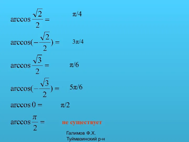 Галимов Ф.Х. Туймазинский р-н π/4 3π/4 π/6 5π/6 не существует π/2