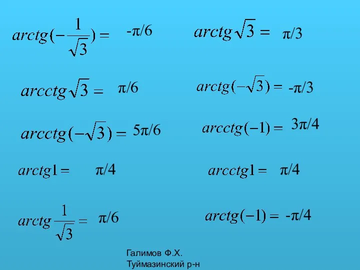 Галимов Ф.Х. Туймазинский р-н -π/6 π/6 5π/6 π/4 π/3 3π/4 π/4 -π/4 π/6 -π/3