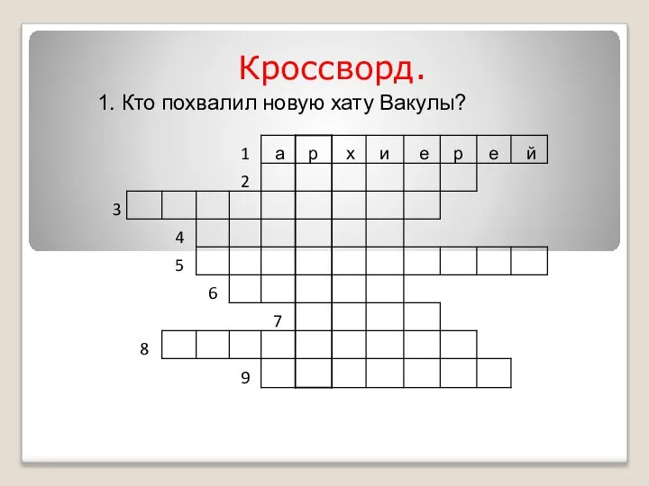 Кроссворд. 1. Кто похвалил новую хату Вакулы?