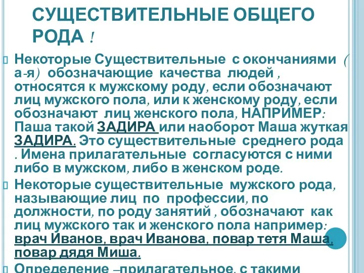 СУЩЕСТВИТЕЛЬНЫЕ ОБЩЕГО РОДА ! Некоторые Существительные с окончаниями ( а-я) обозначающие