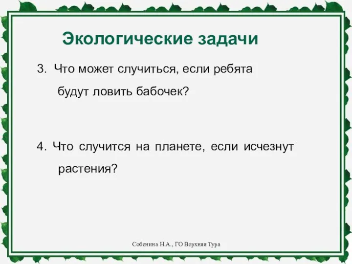 Экологические задачи 3. Что может случиться, если ребята будут ловить бабочек?