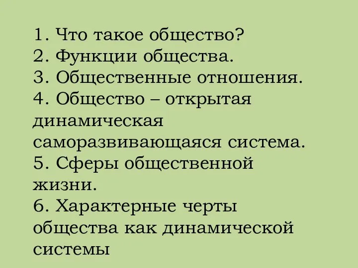 1. Что такое общество? 2. Функции общества. 3. Общественные отношения. 4.