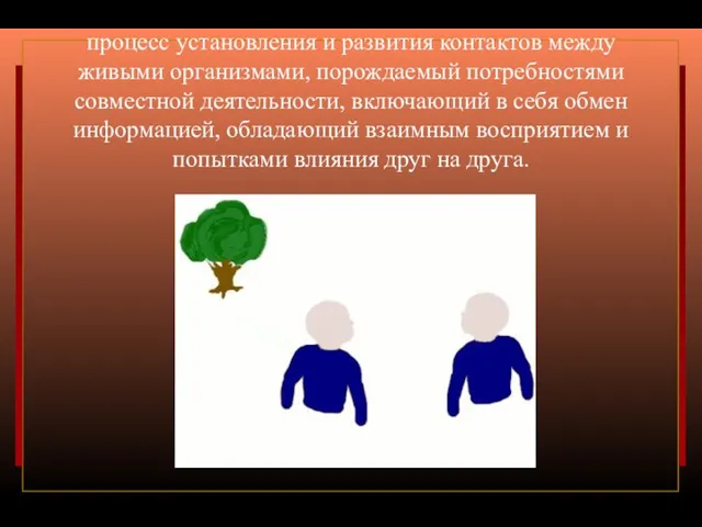 процесс установления и развития контактов между живыми организмами, порождаемый потребностями совместной