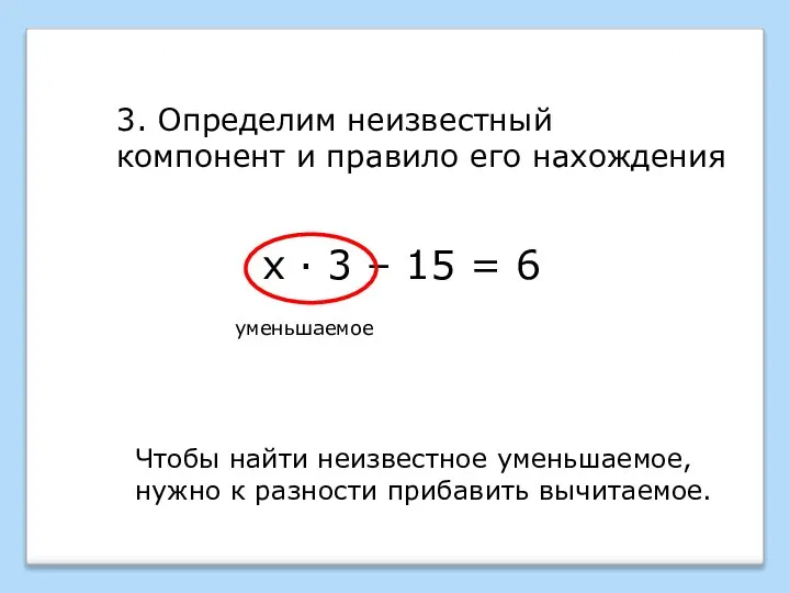 х · 3 – 15 = 6 3. Определим неизвестный компонент