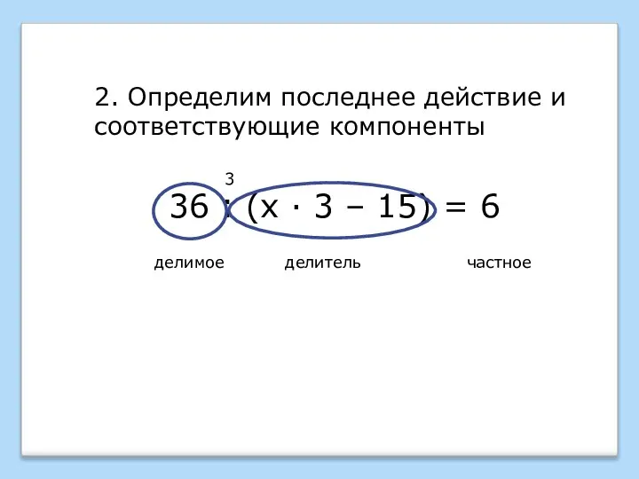 36 : (х · 3 – 15) = 6 3 2.