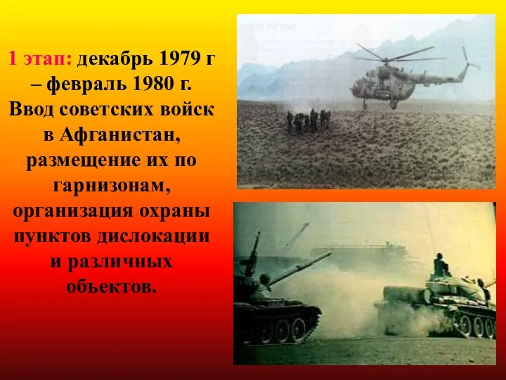 1 этап: декабрь 1979 г – февраль 1980 г. Ввод советских