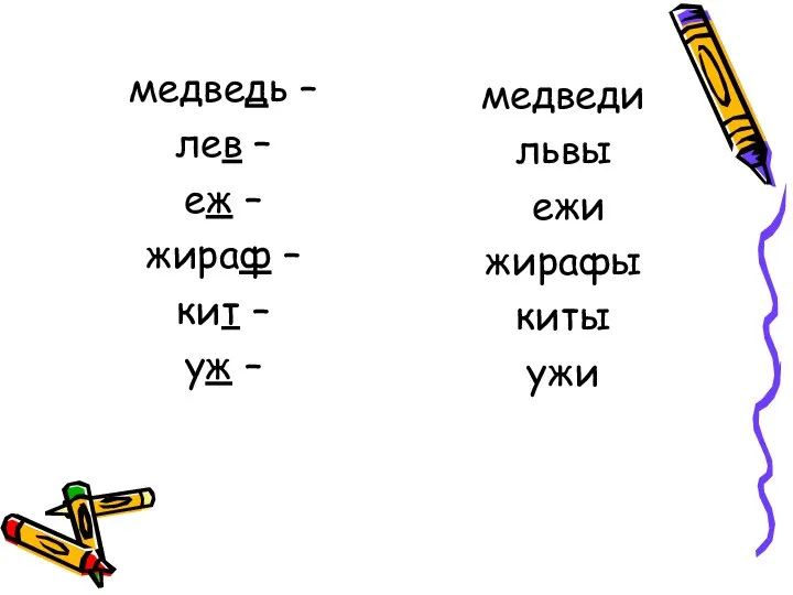 медведь – лев – еж – жираф – кит – уж