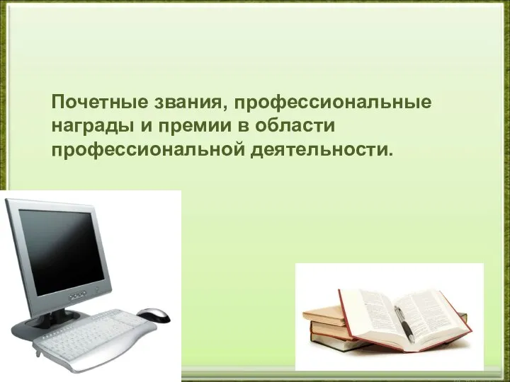 Почетные звания, профессиональные награды и премии в области профессиональной деятельности.