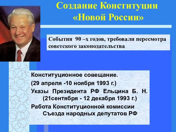 Создание Конституции «Новой России» Конституционное совещание. (29 апреля -10 ноября 1993