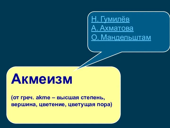 Акмеизм (от греч. аkme – высшая степень, вершина, цветение, цветущая пора)