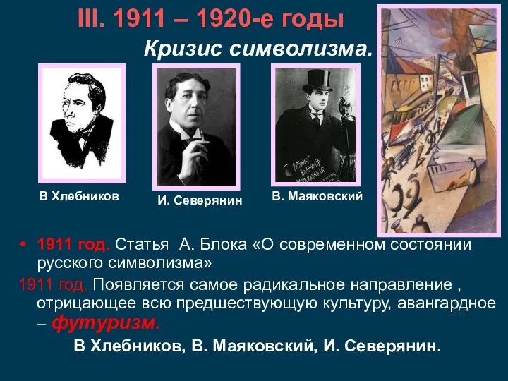 Кризис символизма. 1911 год. Статья А. Блока «О современном состоянии русского