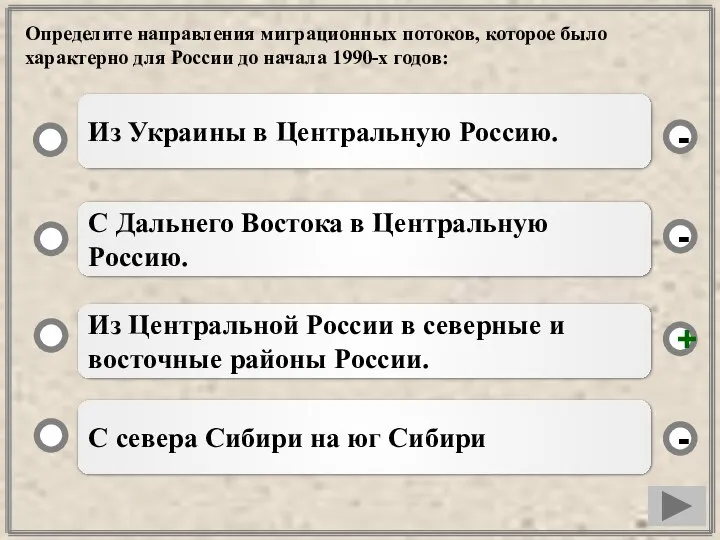 Определите направления миграционных потоков, которое было характерно для России до начала