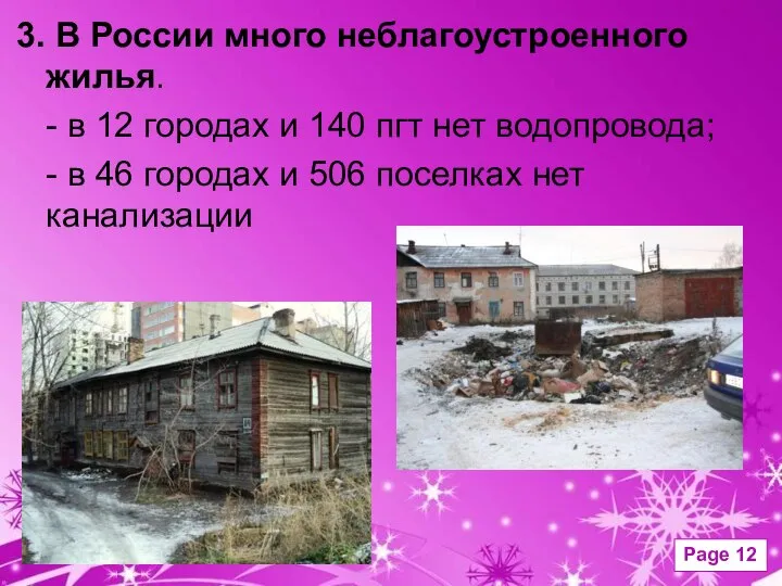 3. В России много неблагоустроенного жилья. - в 12 городах и