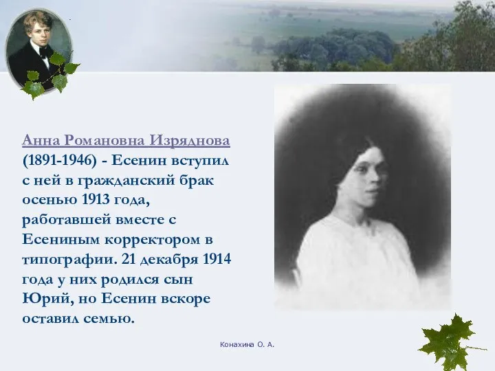 Конахина О. А. Анна Романовна Изряднова (1891-1946) - Есенин вступил с