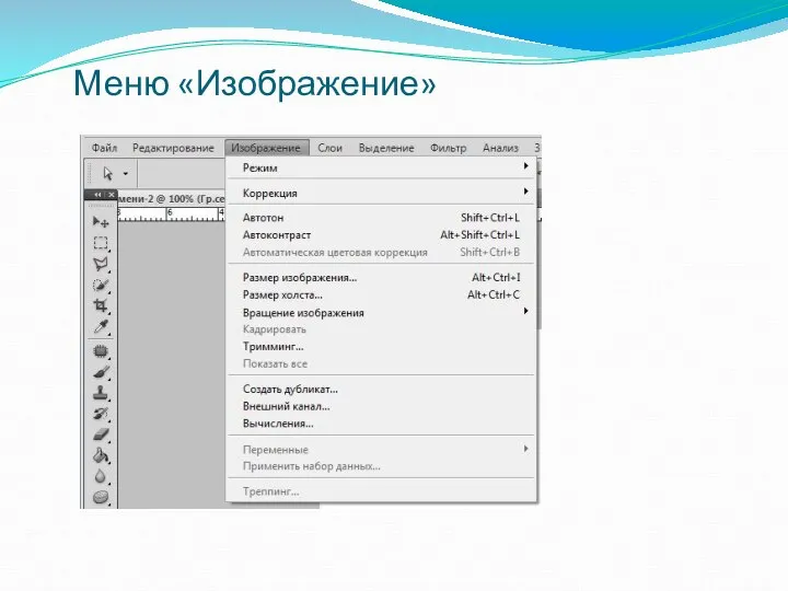Меню «Изображение»