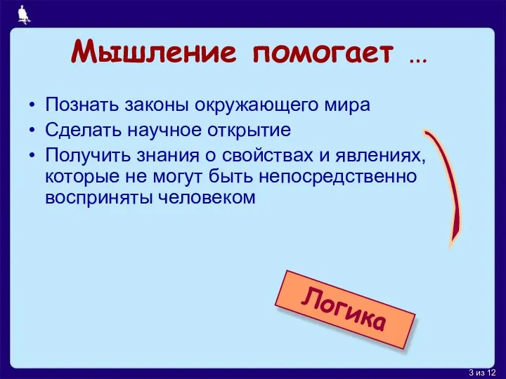 Мышление помогает … Познать законы окружающего мира Сделать научное открытие Получить