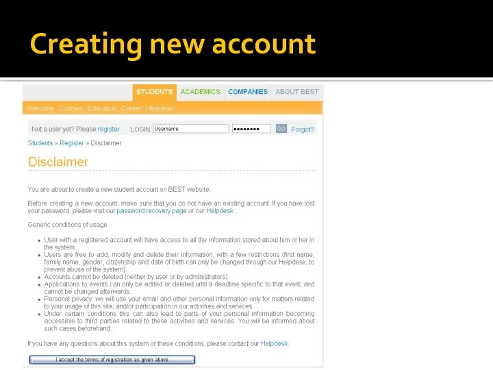 Creating new account