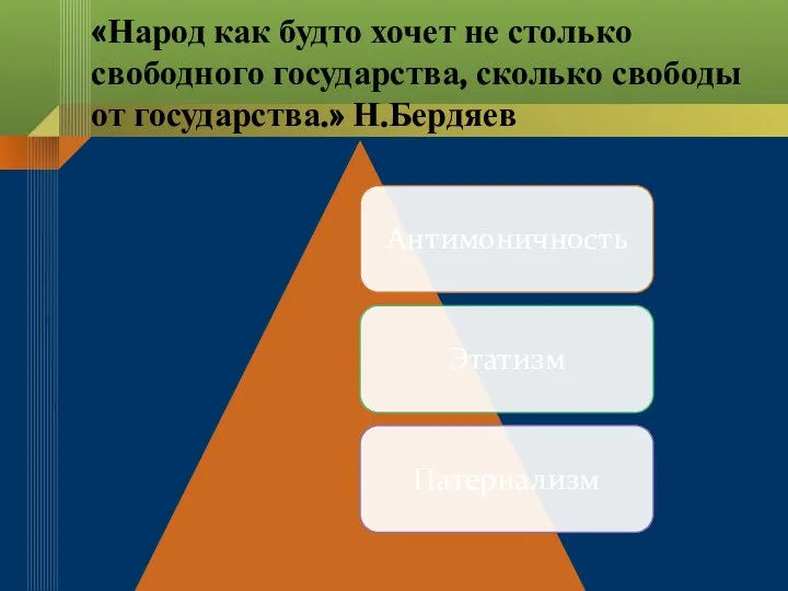 «Народ как будто хочет не столько свободного государства, сколько свободы от государства.» Н.Бердяев