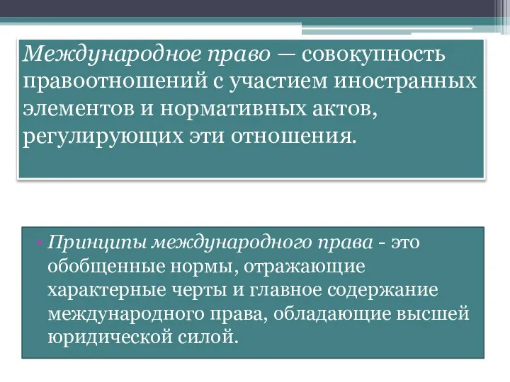 Международное право — совокупность правоотношений с участием иностранных элементов и нормативных