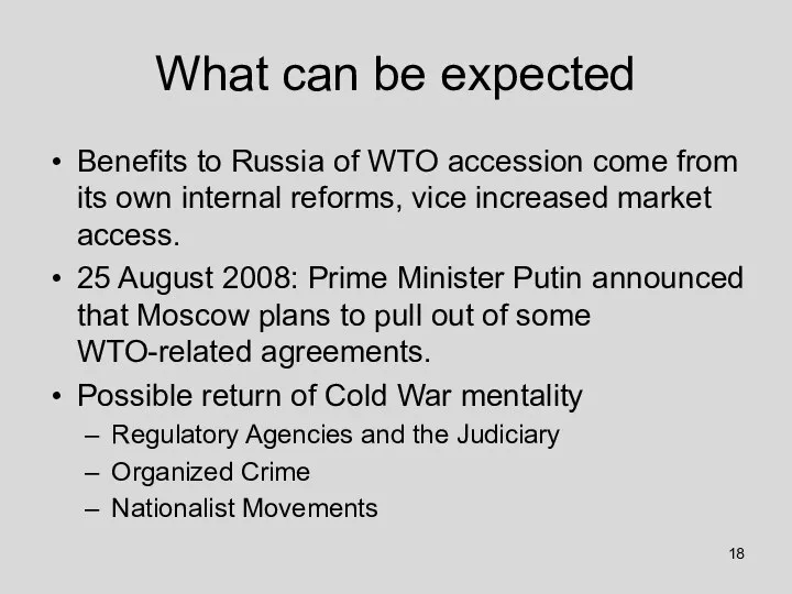 What can be expected Benefits to Russia of WTO accession come