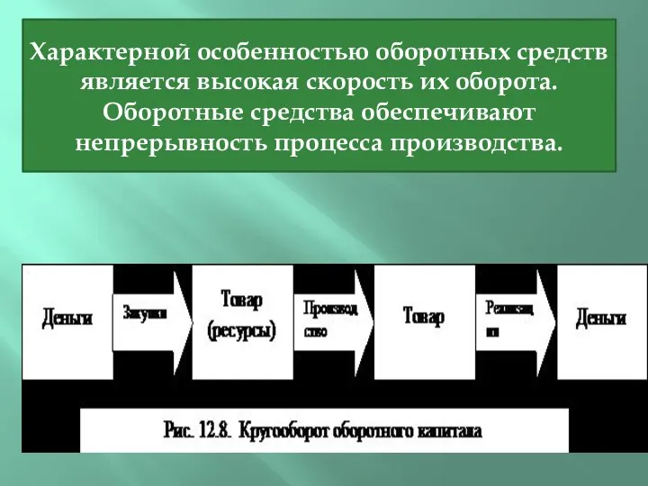 Характерной особенностью оборотных средств является высокая скорость их оборота. Оборотные средства обеспечивают непрерывность процесса производства.