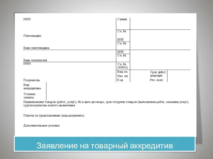 Заявление на товарный аккредитив