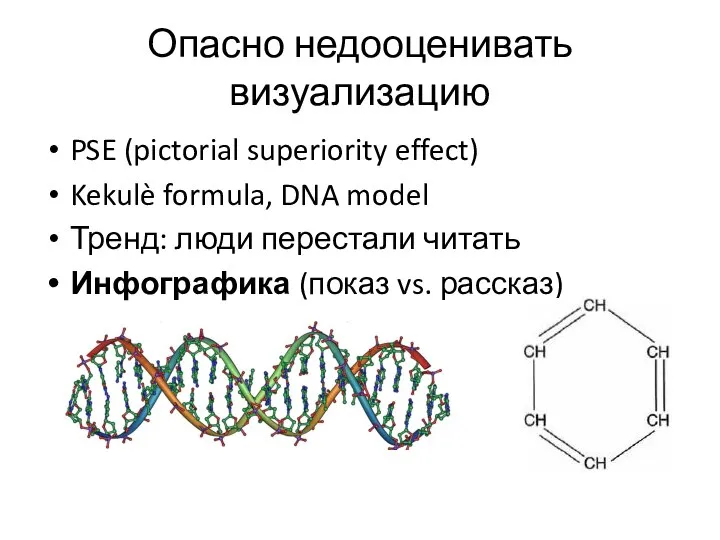 Опасно недооценивать визуализацию PSE (pictorial superiority effect) Kekulè formula, DNA model
