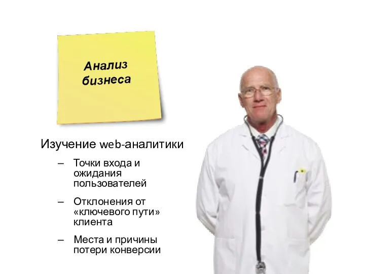 Изучение web-аналитики Точки входа и ожидания пользователей Отклонения от «ключевого пути»