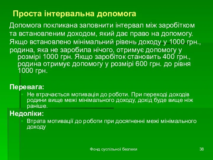 Фонд суспільної безпеки Проста інтервальна допомога Допомога покликана заповнити інтервал між