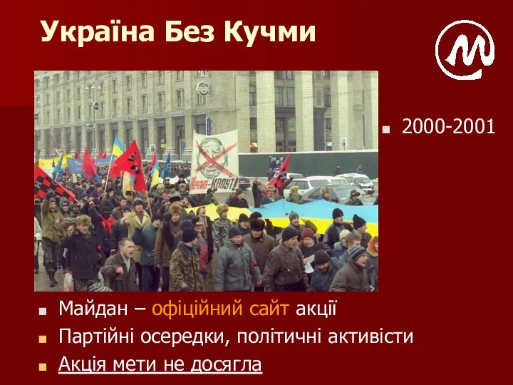 Україна Без Кучми 2000-2001 Майдан – офіційний сайт акції Партійні осередки,