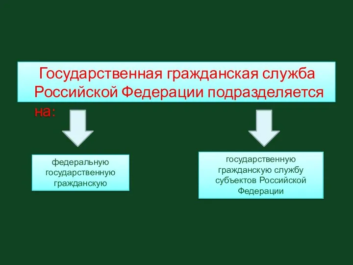 Государственная гражданская служба Российской Федерации подразделяется на: федеральную государственную гражданскую государственную гражданскую службу субъектов Российской Федерации