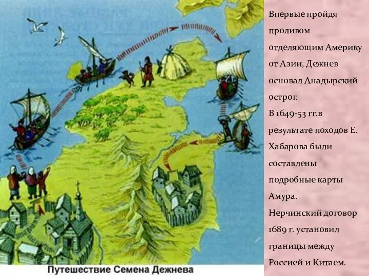 Впервые пройдя проливом отделяющим Америку от Азии, Дежнев основал Анадырский острог.