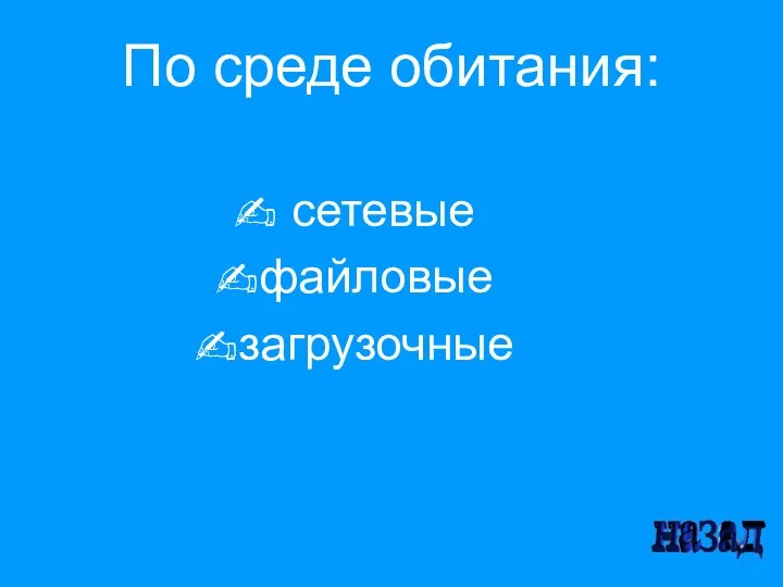 По среде обитания: сетевые файловые загрузочные