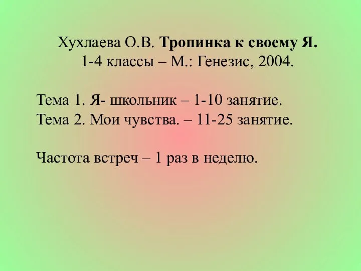 Хухлаева О.В. Тропинка к своему Я. 1-4 классы – М.: Генезис,