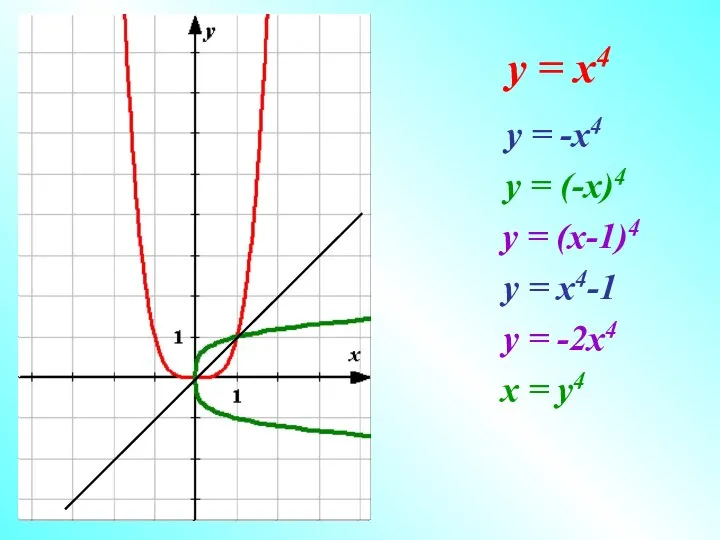 у = х4 у = -х4 у = (-х)4 у =