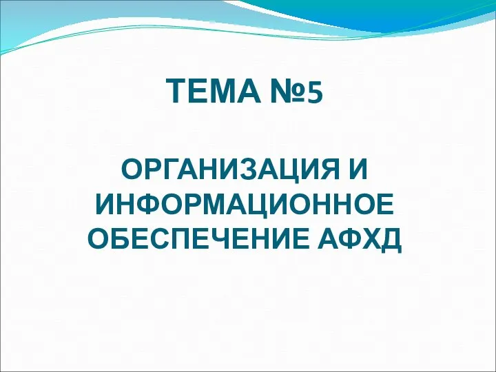 ТЕМА №5 ОРГАНИЗАЦИЯ И ИНФОРМАЦИОННОЕ ОБЕСПЕЧЕНИЕ АФХД