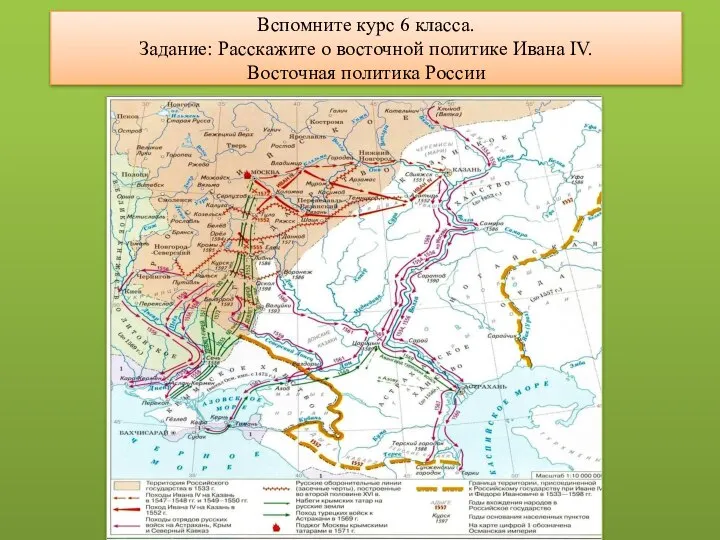 Вспомните курс 6 класса. Задание: Расскажите о восточной политике Ивана IV. Восточная политика России