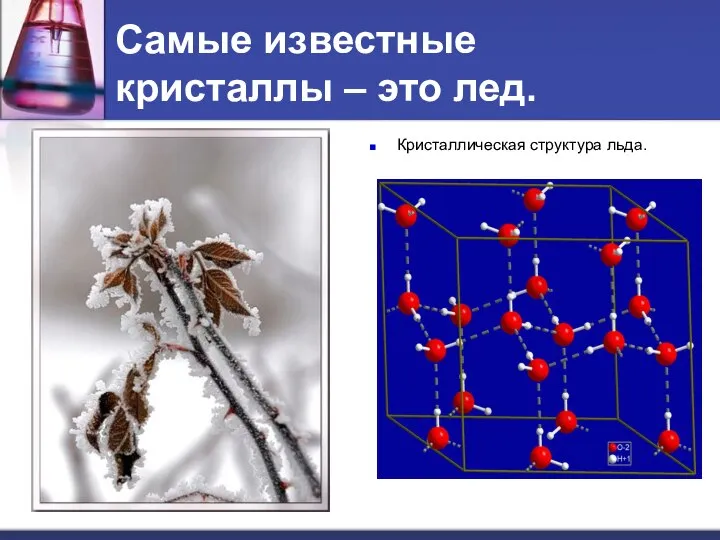 Самые известные кристаллы – это лед. Кристаллическая структура льда.