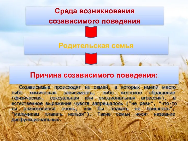 Причина созависимого поведения: Созависимые происходят из семей, в которых имели место