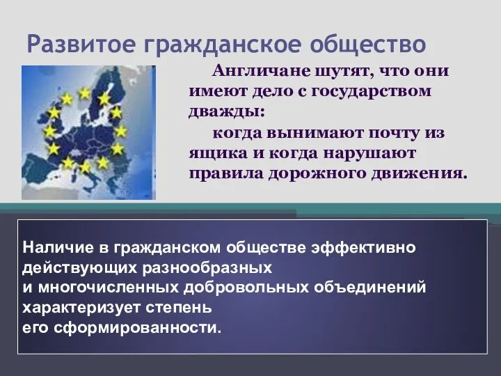 Развитое гражданское общество Англичане шутят, что они имеют дело с государством