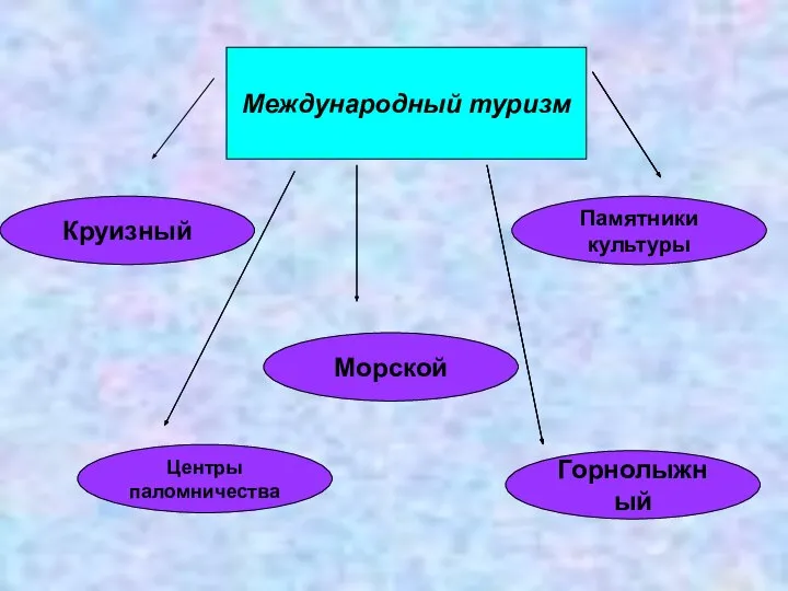 Круизный Морской Горнолыжный Памятники культуры Центры паломничества Международный туризм